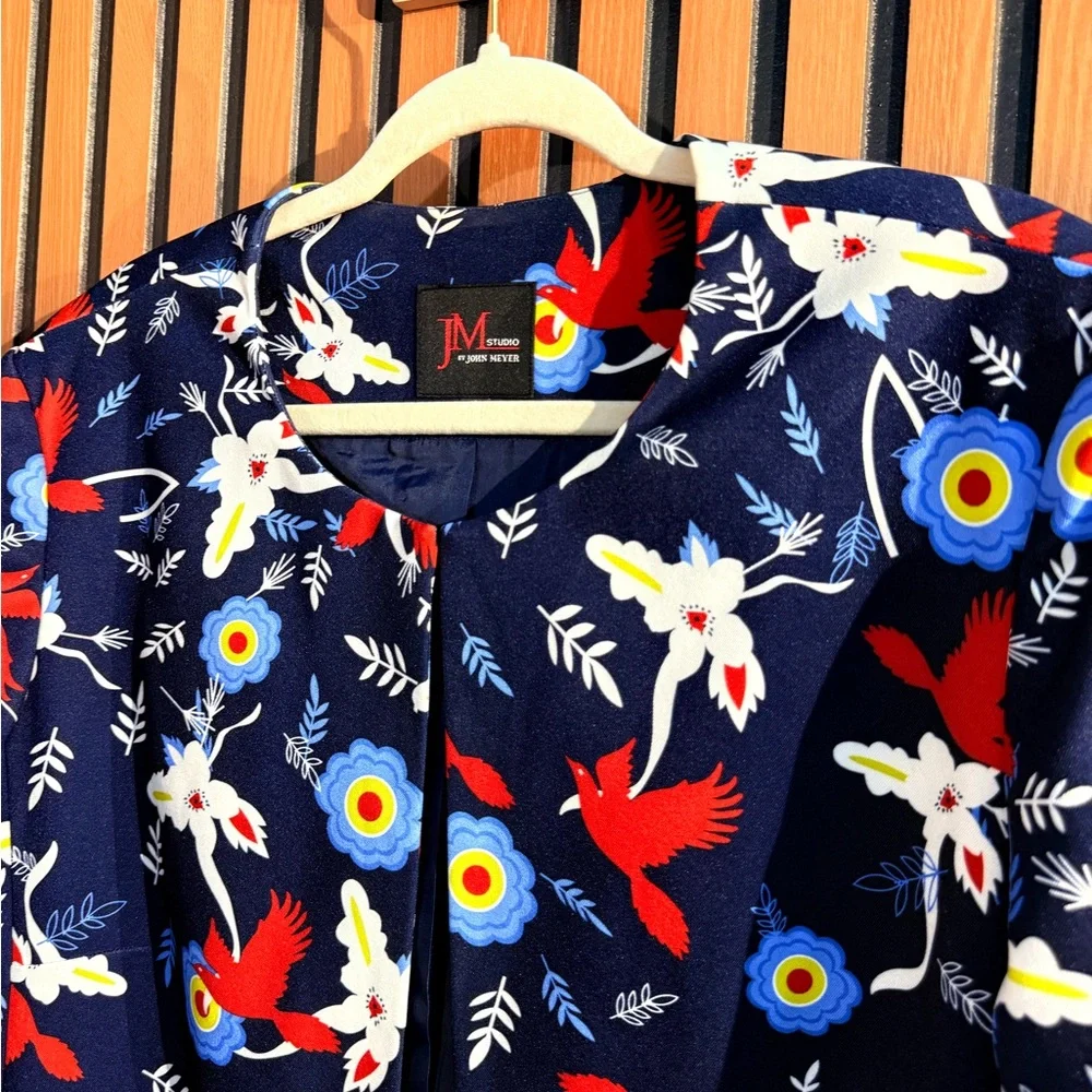 JM STUDIO BY JOHN MEYER Floral Navy Jacket‎ SZ 16
